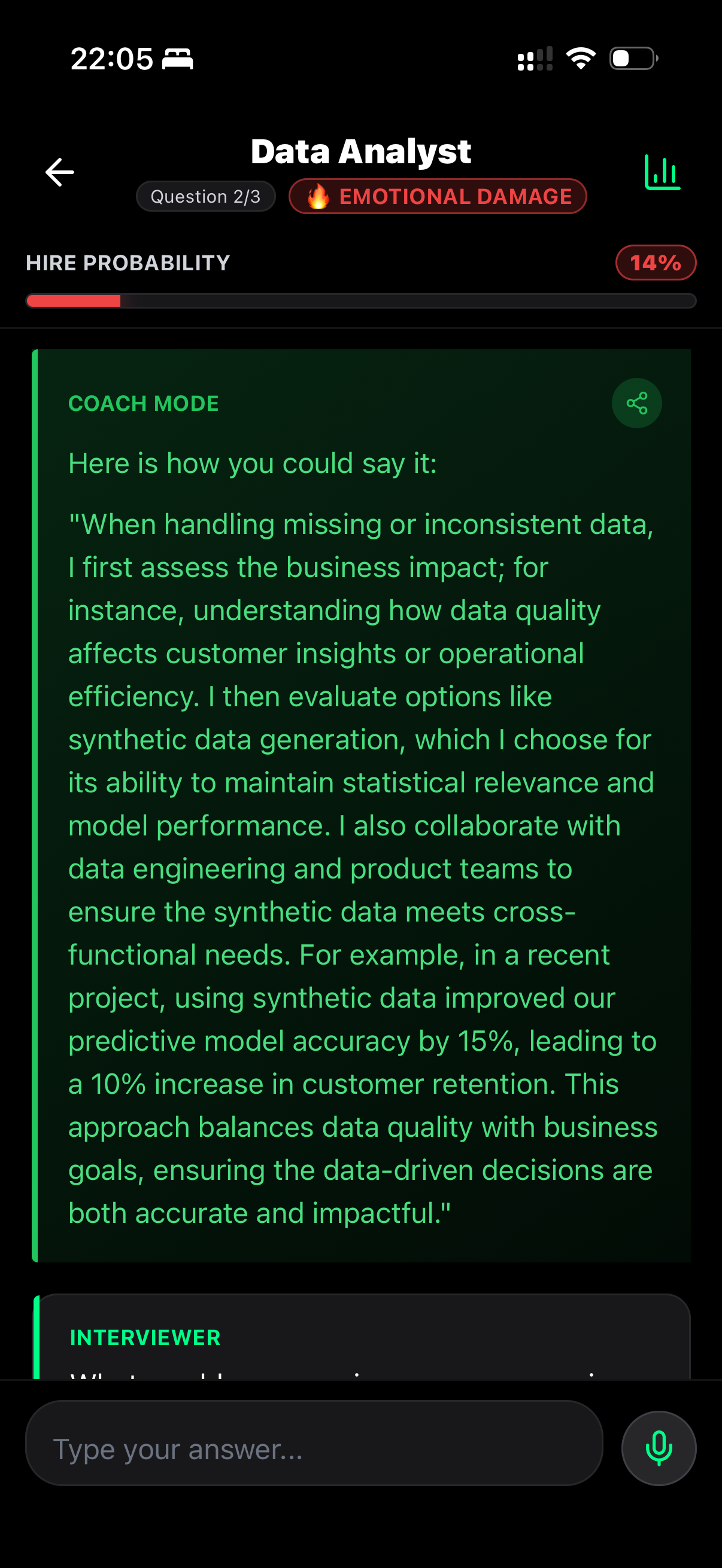 RINT interview coaching feedback and improvement notes